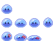 Goop's sprite sheet: idle, walk, and faint+revive animation frames